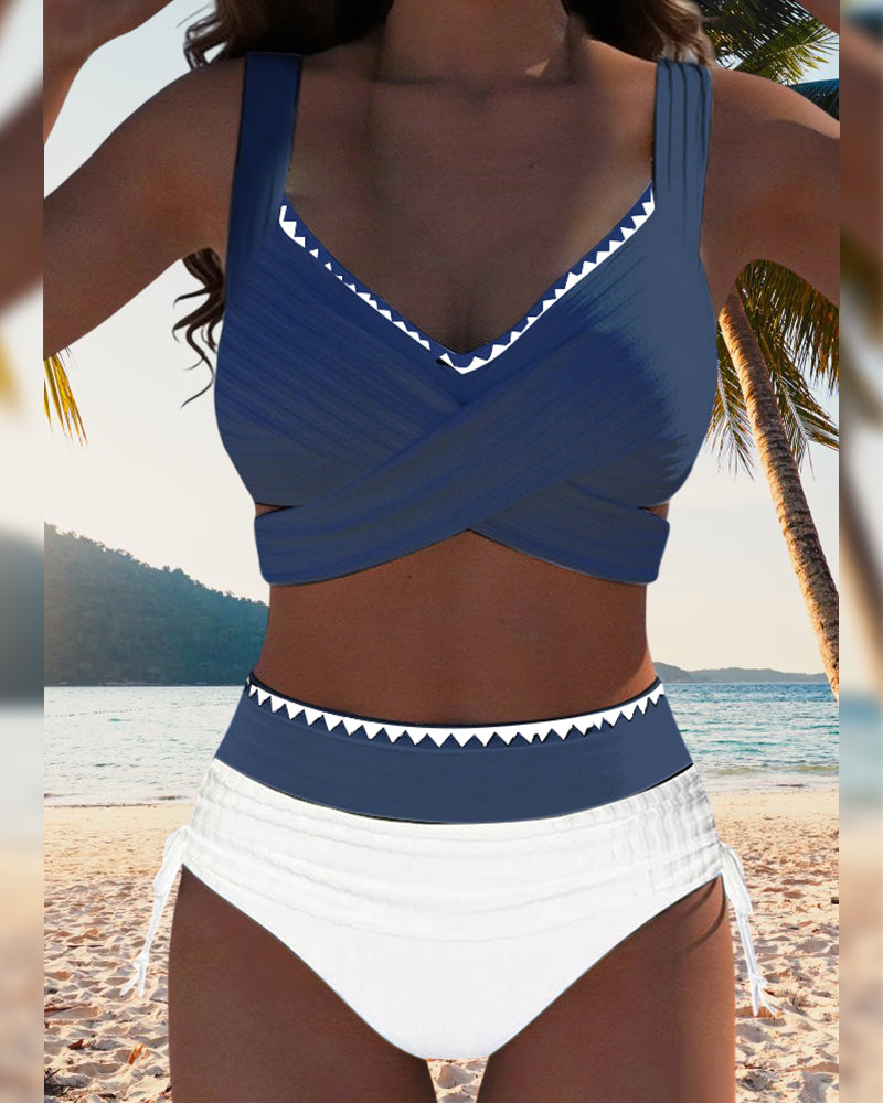 Bikini Casual Cuciture a Contrasto Due Pezzi