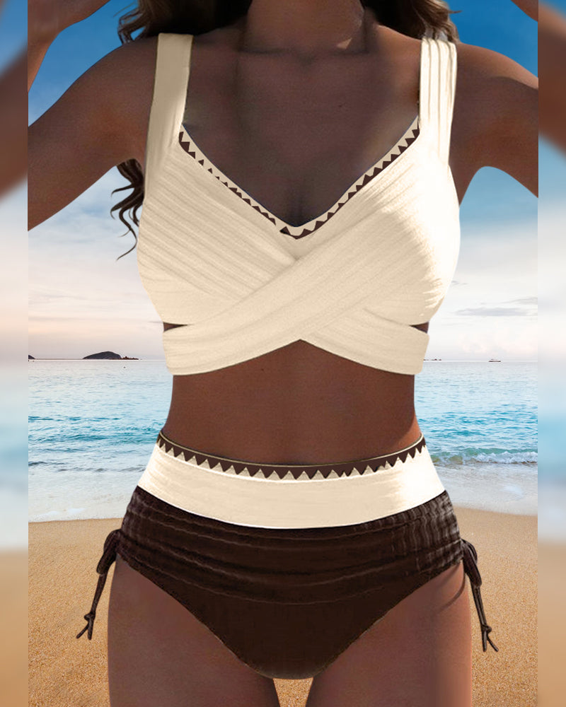 Bikini Casual Cuciture a Contrasto Due Pezzi