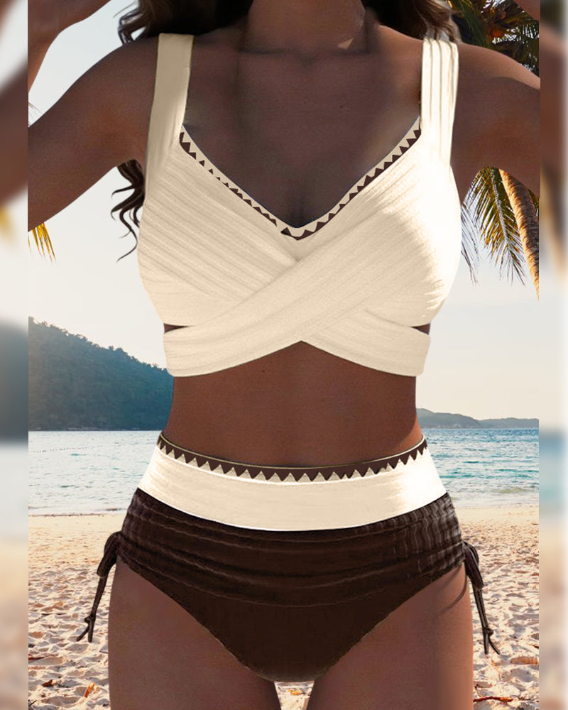 Bikini Casual Cuciture a Contrasto Due Pezzi