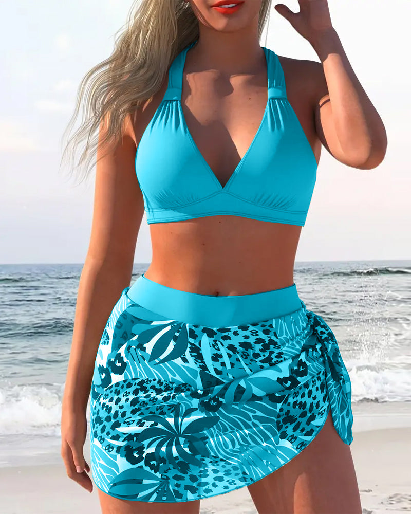 Costume da Bagno Due Pezzi con Reggiseno e Gonna