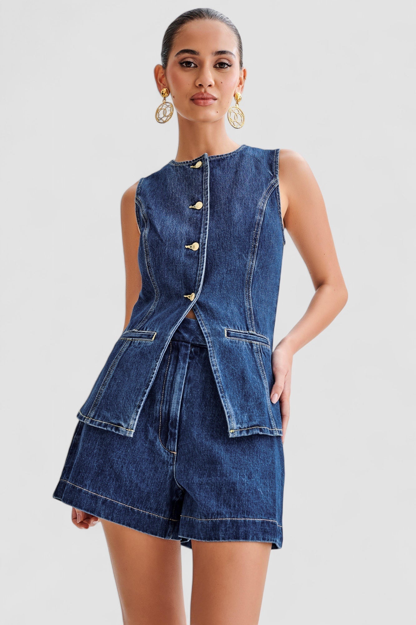 Celeste| Trendigt denimset med knappar