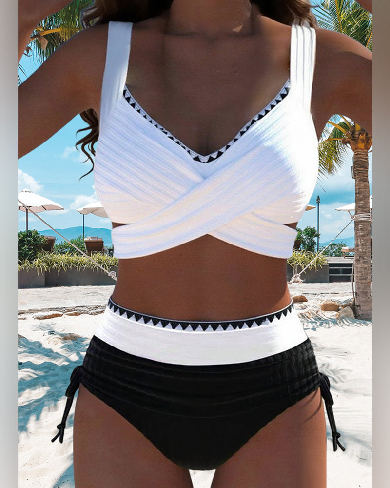 Bikini Casual Cuciture a Contrasto Due Pezzi