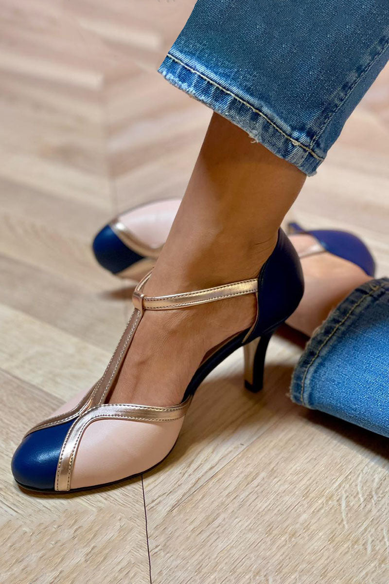 Alessia™ | Décolleté T-strap colorati e confortevoli a punta rotonda