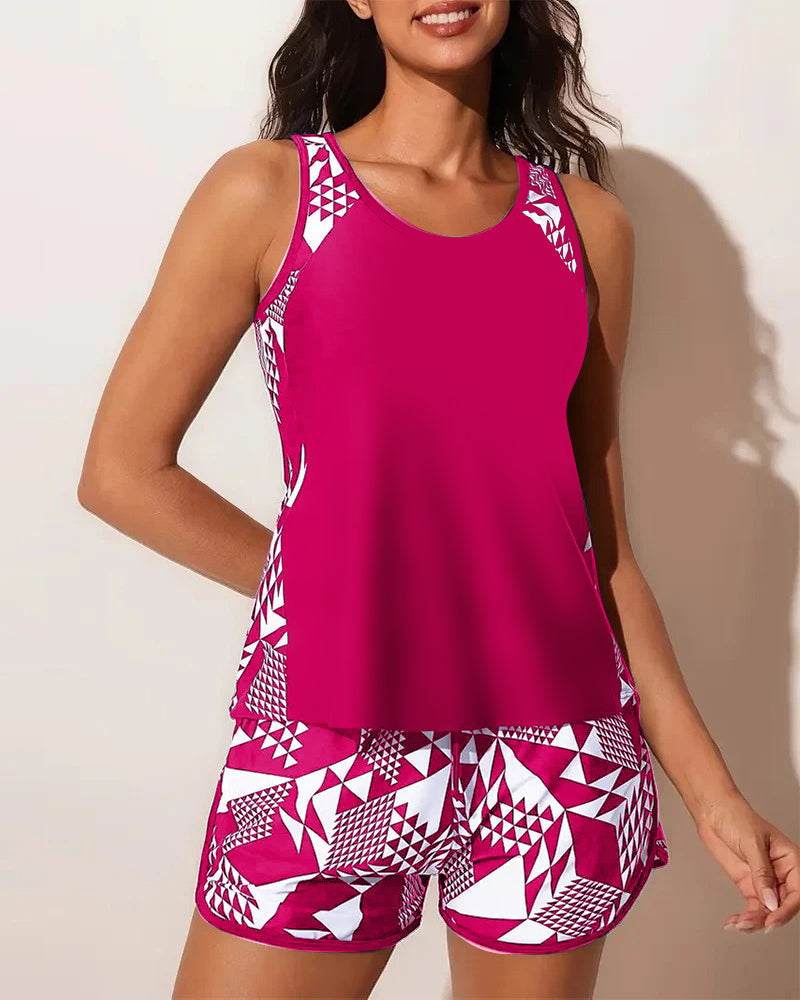 Costume da bagno Top Tank Geometrico Stampato Due Pezzi