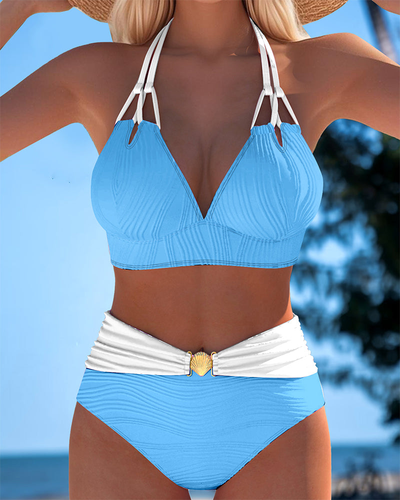 Costume da bagno a doppia spallina Alta vita Colore contrastante