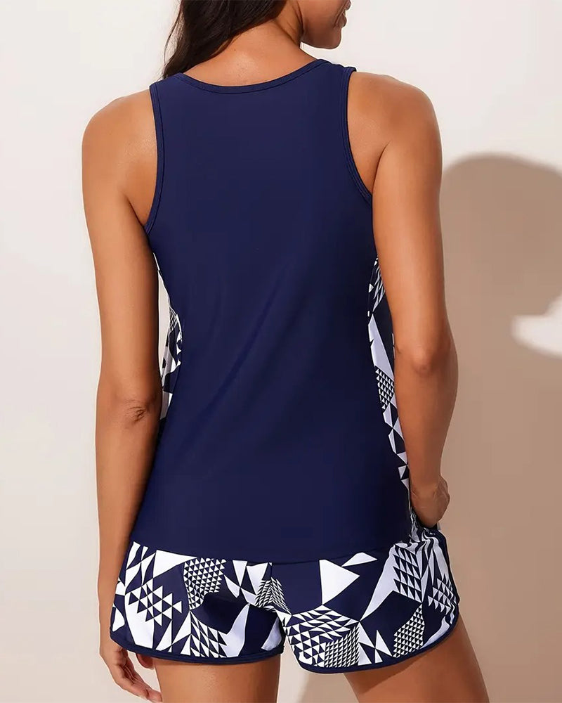 Costume da bagno Top Tank Geometrico Stampato Due Pezzi
