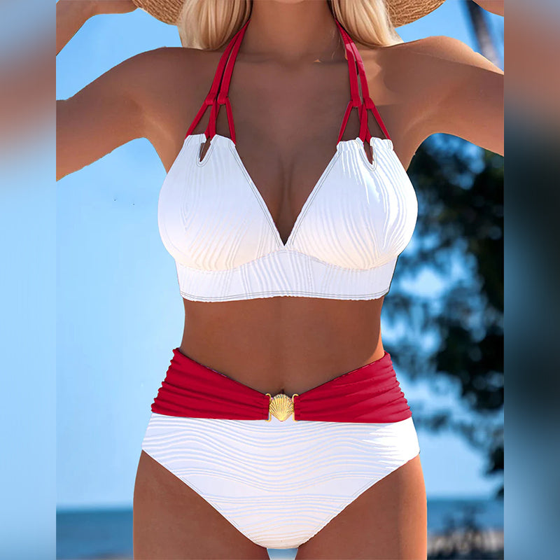 Costume da bagno a doppia spallina Alta vita Colore contrastante