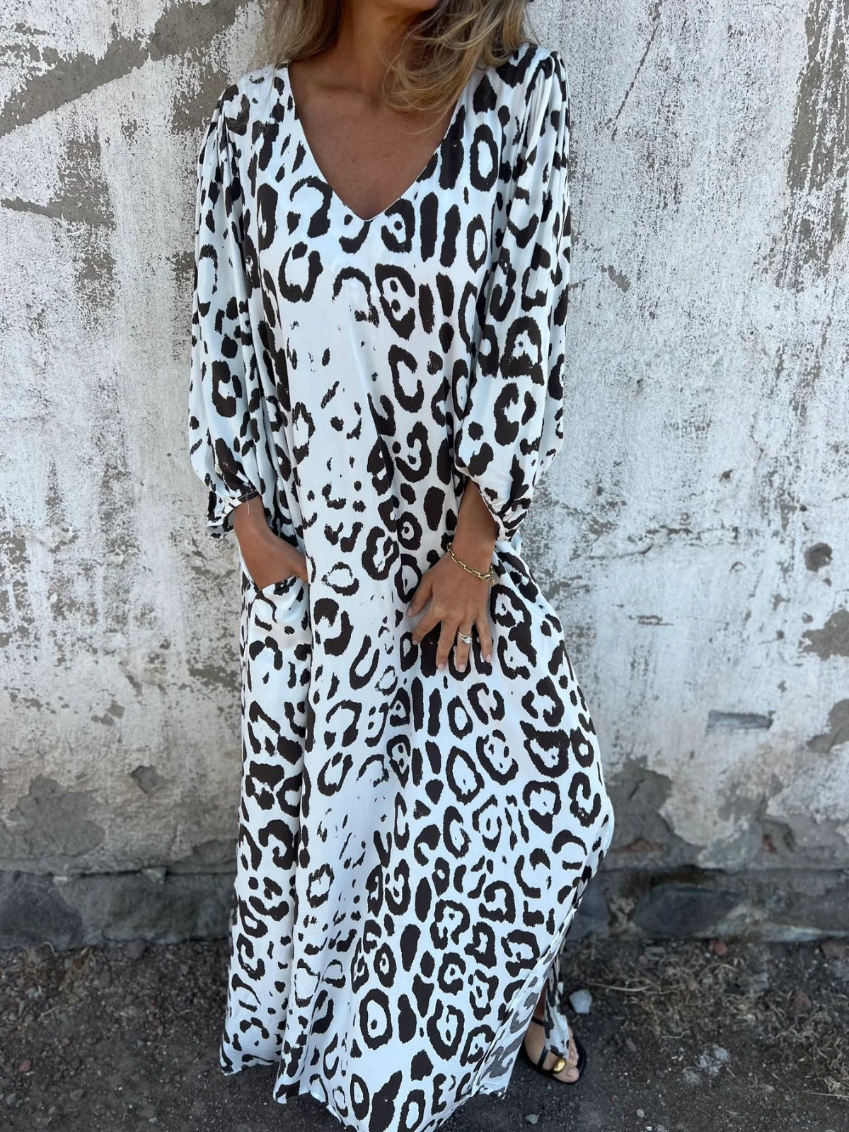 Abril - Vestito lungo con stampa selvaggia e tasche