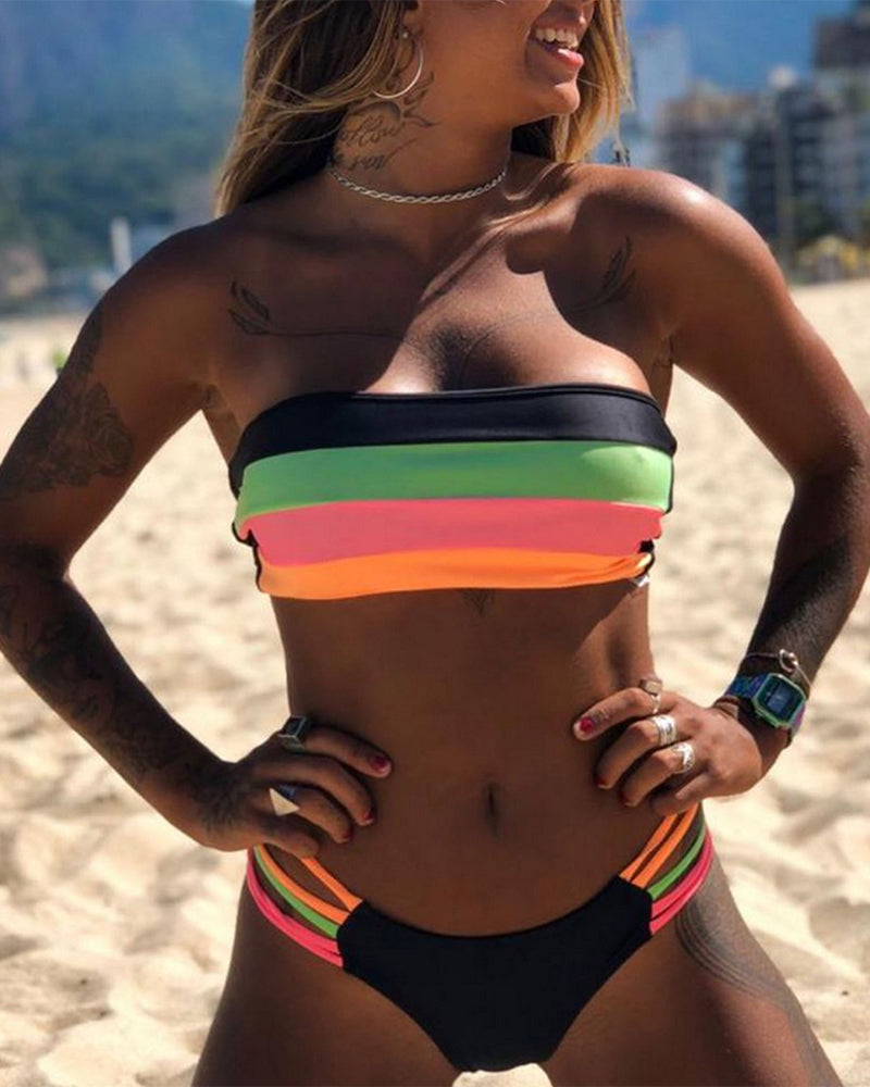 Bikini sexy con stampa a blocchi di colore