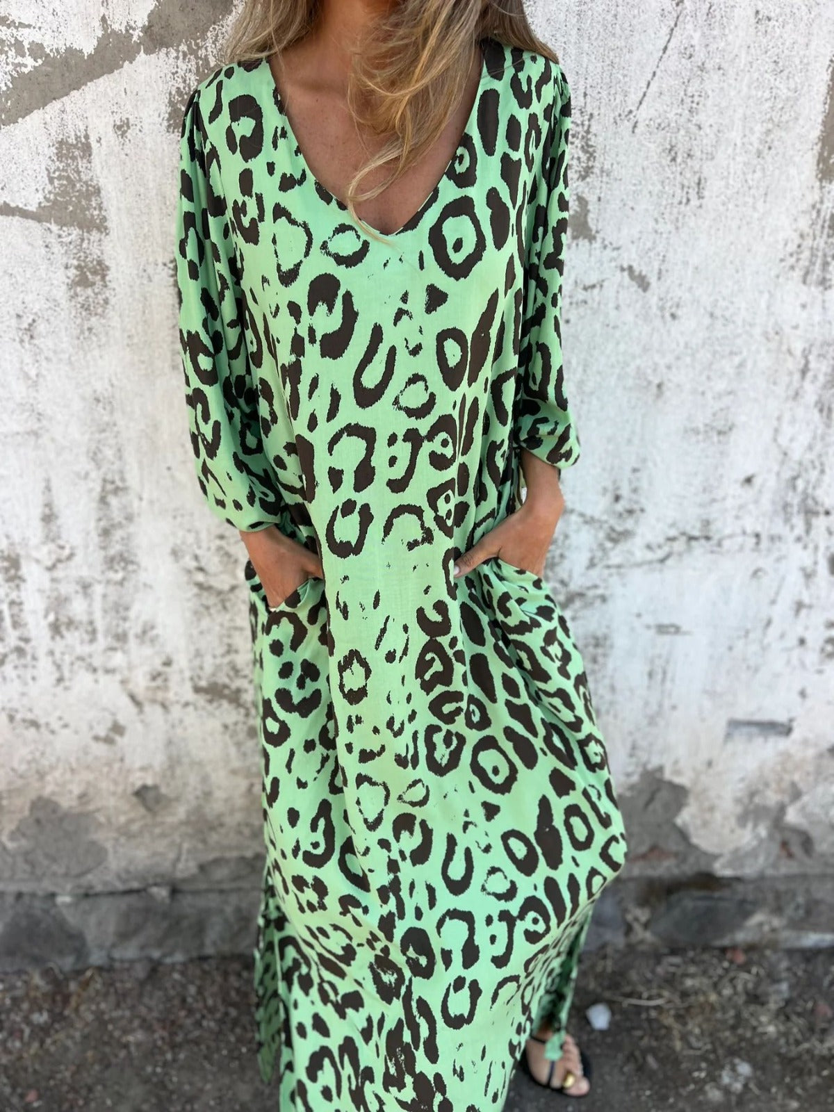 Abril - Vestito lungo con stampa selvaggia e tasche