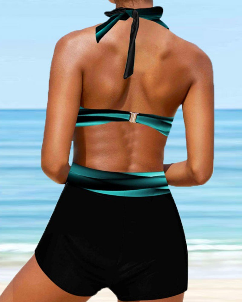 Bikini incrociato con collo halter e fascia