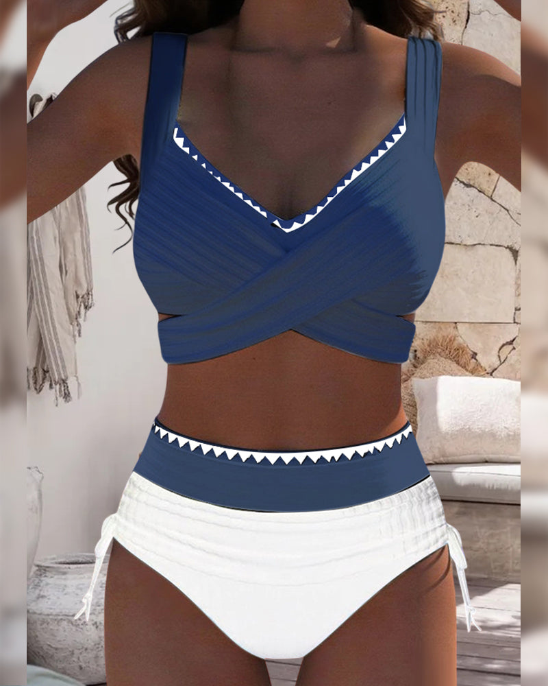 Bikini Casual Cuciture a Contrasto Due Pezzi