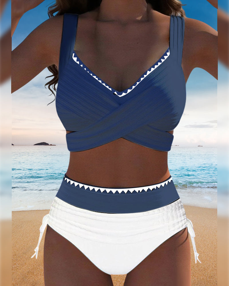 Bikini Casual Cuciture a Contrasto Due Pezzi
