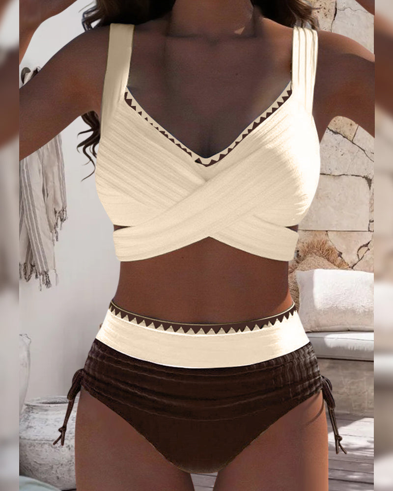 Bikini Casual Cuciture a Contrasto Due Pezzi