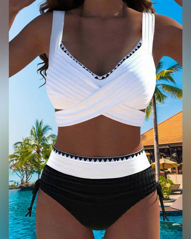 Bikini Casual Cuciture a Contrasto Due Pezzi