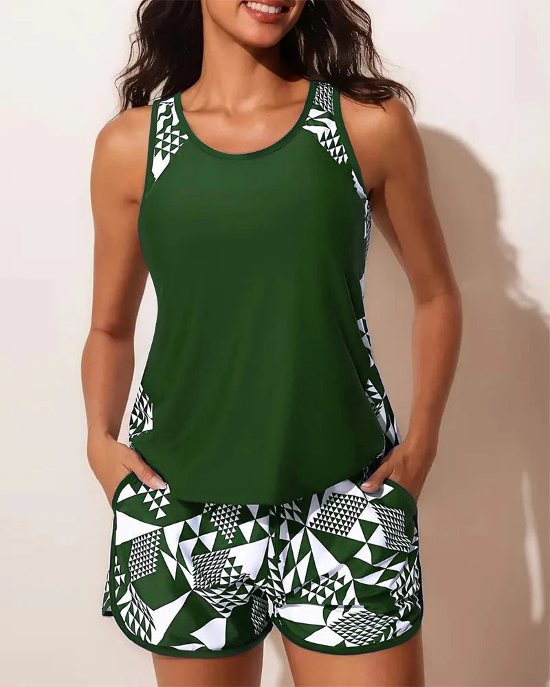 Costume da bagno Top Tank Geometrico Stampato Due Pezzi