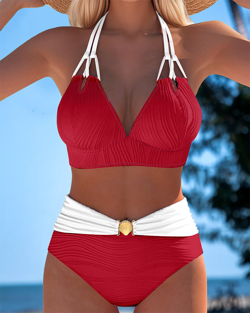 Costume da bagno a doppia spallina Alta vita Colore contrastante