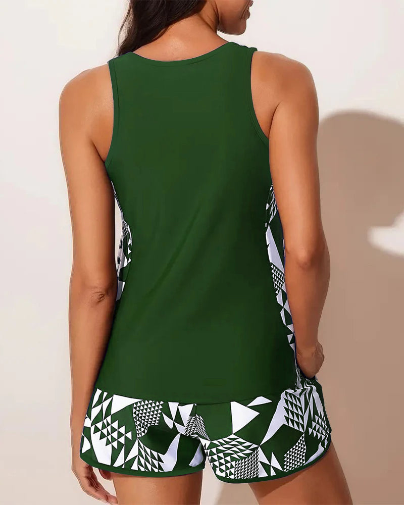 Costume da bagno Top Tank Geometrico Stampato Due Pezzi