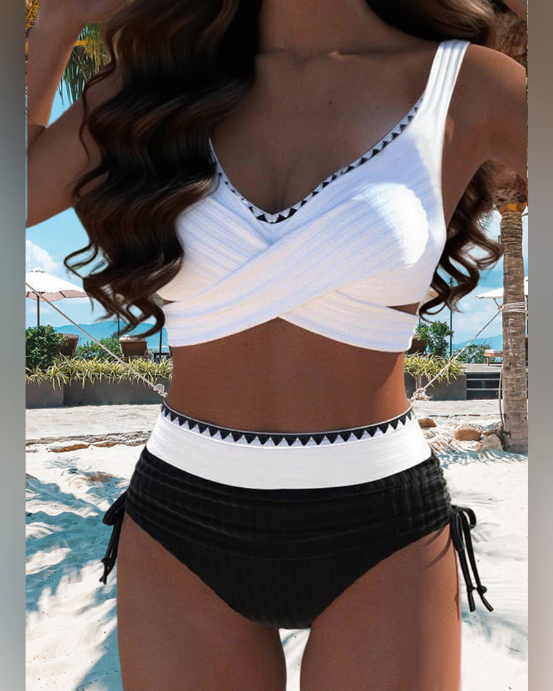 Bikini Casual Cuciture a Contrasto Due Pezzi