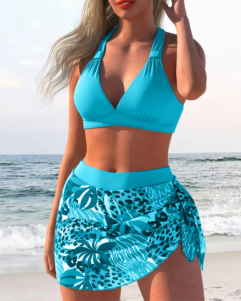 Costume da Bagno Due Pezzi con Reggiseno e Gonna