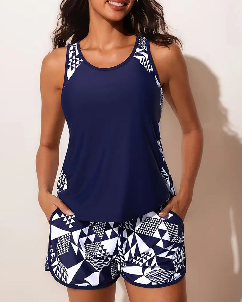 Costume da bagno Top Tank Geometrico Stampato Due Pezzi