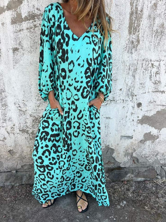 Abril - Vestito lungo con stampa selvaggia e tasche