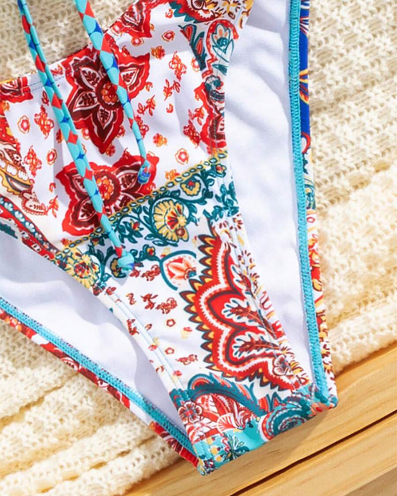 Bikini Mönstrad Snörning Sexy Triangle