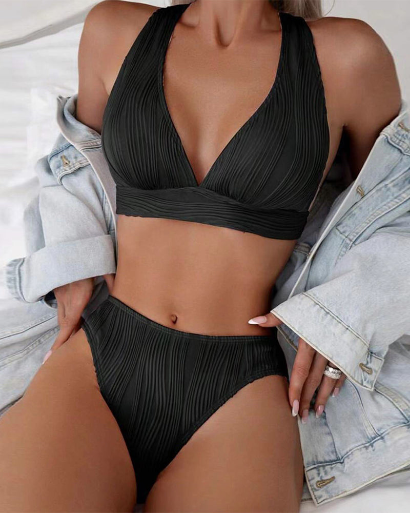 Bikini sexy a V di colore unito
