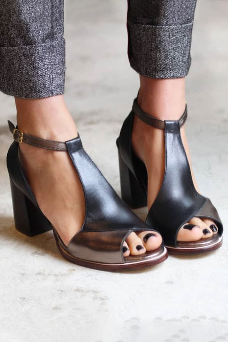 Nadaria | Sandali peep toe patchwork neri con tacco