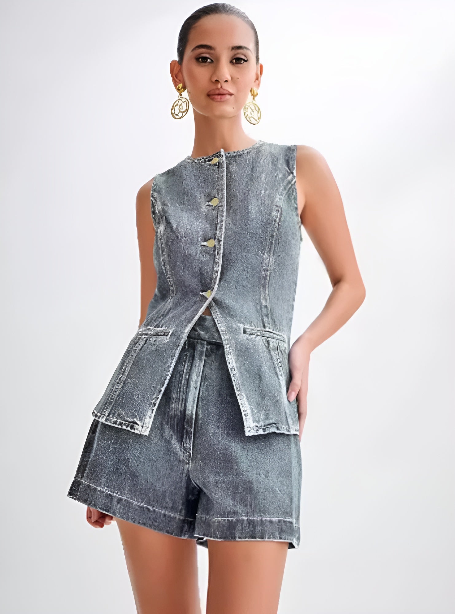 Celeste| Trendigt denimset med knappar