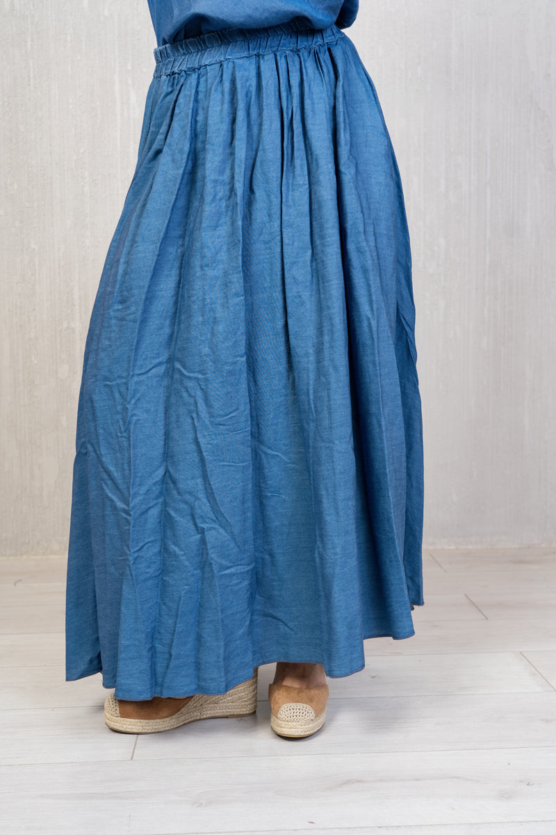 Gonna lunga in Jeans lyocell arricciata