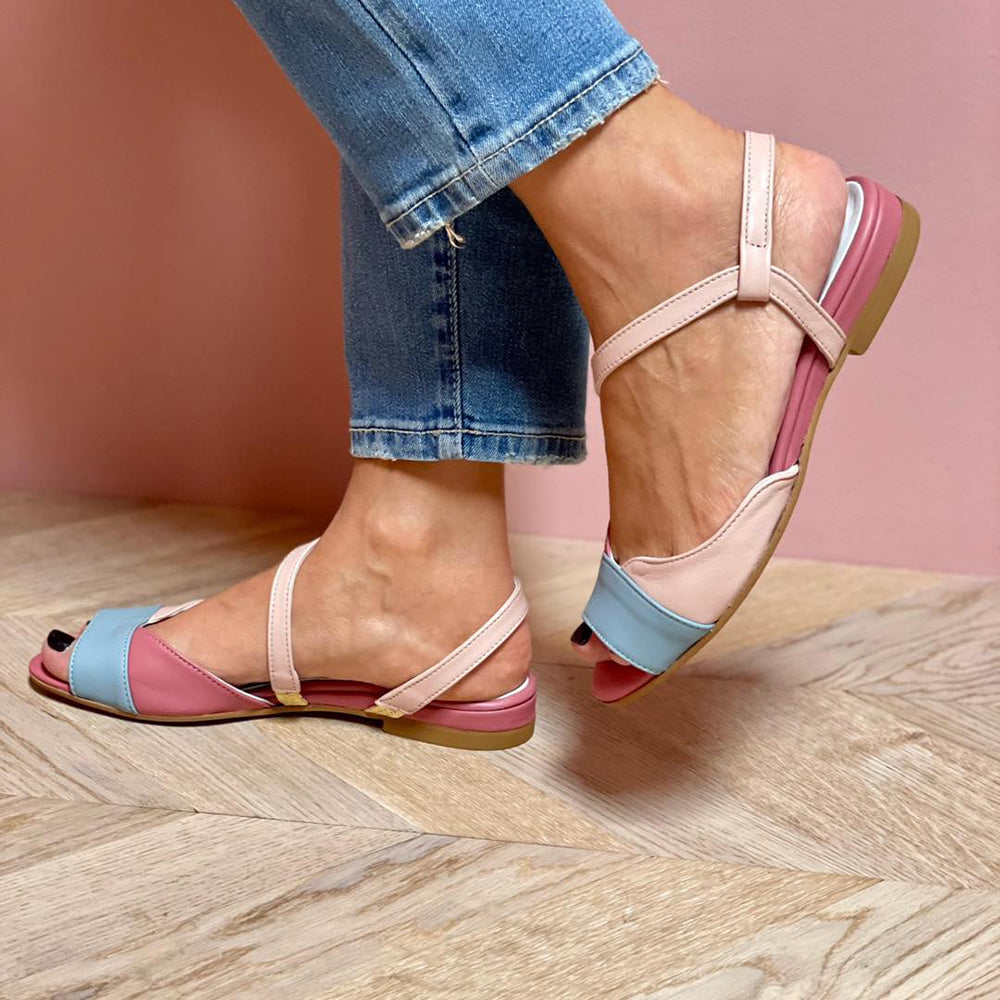 Roselina | Sandali rosa asimmetrici stile color block