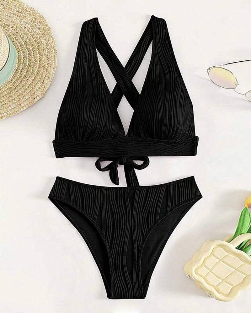 Bikini sexy a V di colore unito