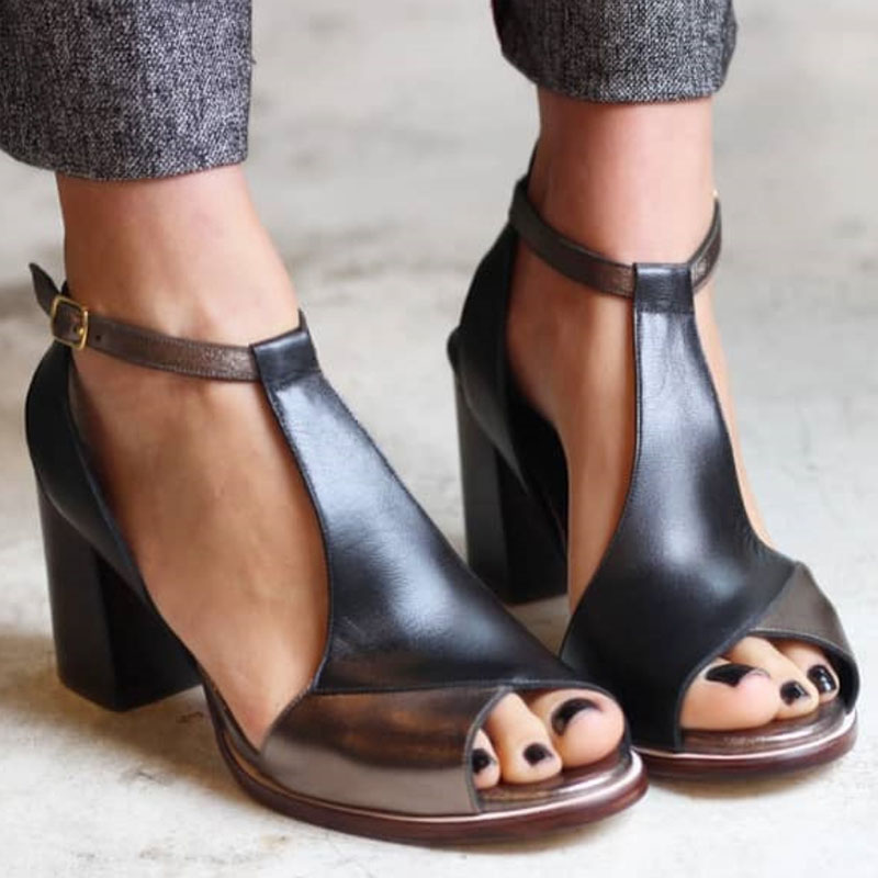 Nadaria | Sandali peep toe patchwork neri con tacco