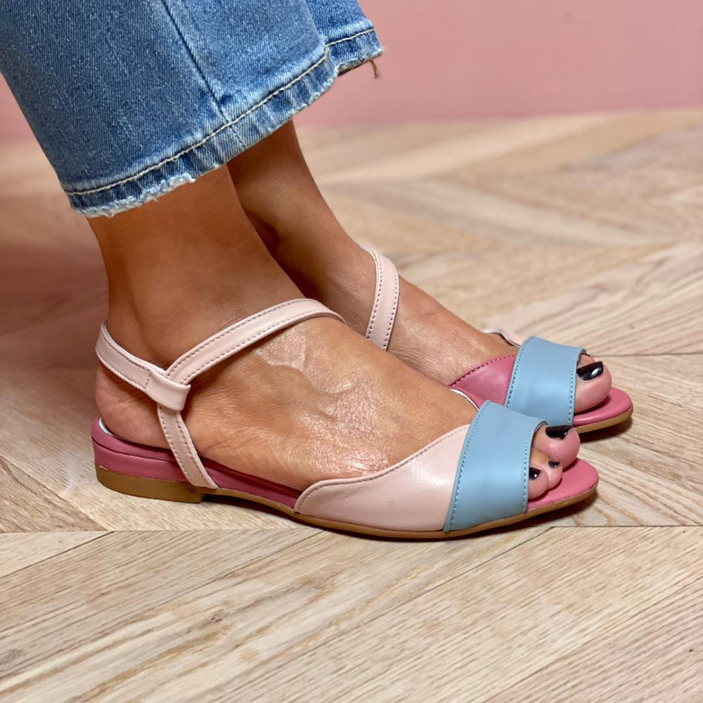 Roselina | Sandali rosa asimmetrici stile color block