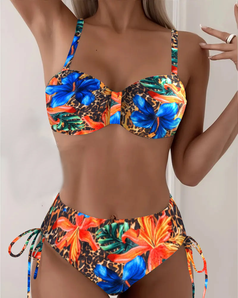 Bikini Bralette Leopardo Stampato Floreale