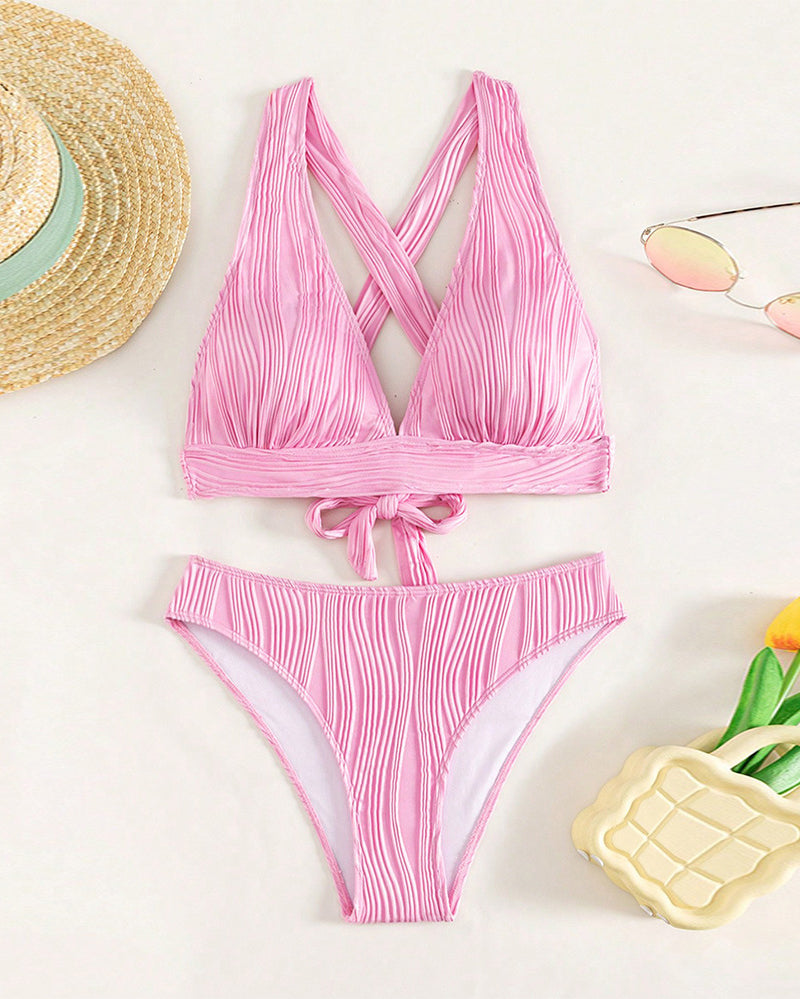 Bikini sexy a V di colore unito